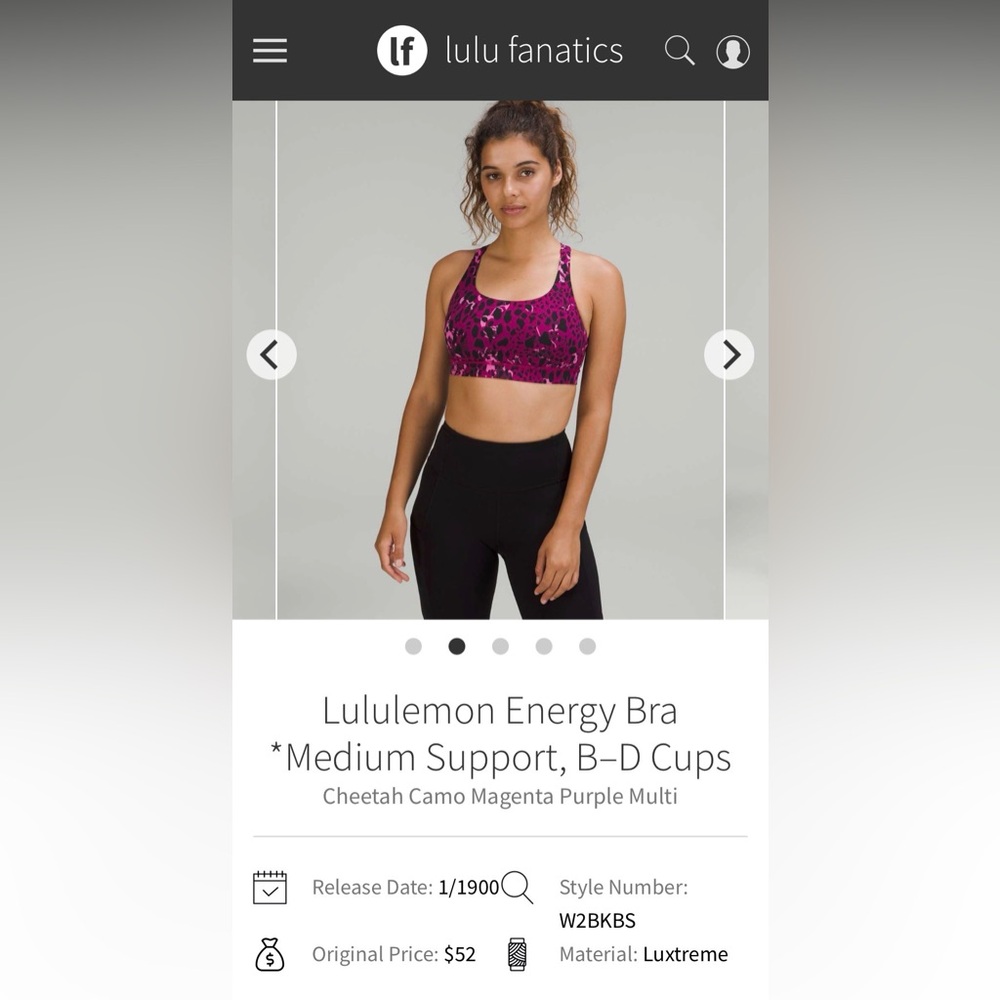 Lululemon Athletica Magenta and Black Energy Bra